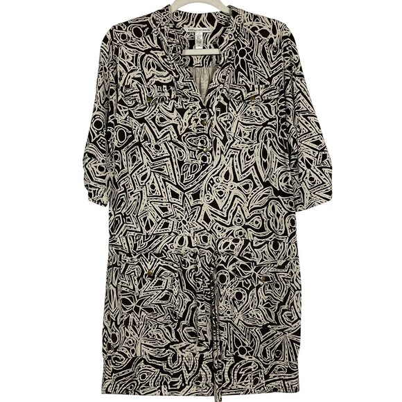 Diane Von Furstenberg Dresses & Skirts - Diane von Furstenberg brown and white printed 3/4 sleeve silk shift dress, sz 10